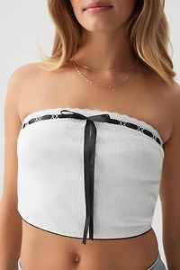 Haut tube en pointelle à bordure ruban