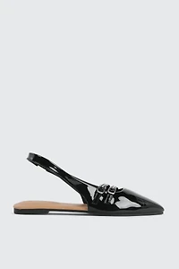 Ardene Double Buckle Slingback Flats in Black | Size | Faux Suede | Eco-Conscious
