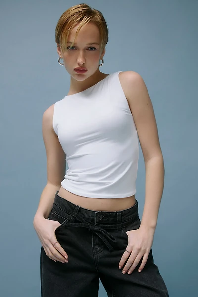 Ardene Contour Crop Boat Neck Tank Top in White | Size | Elastane/Polyamide