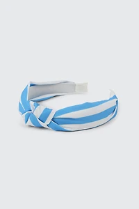 Ardene Striped Headband with Knot Detail in Medium Blue | Polyester