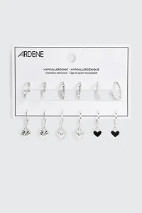 6 paires d'anneaux à breloques de cœur