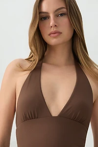 Ardene Contour Halter Bodysuit in Brown | Size | Nylon/Elastane