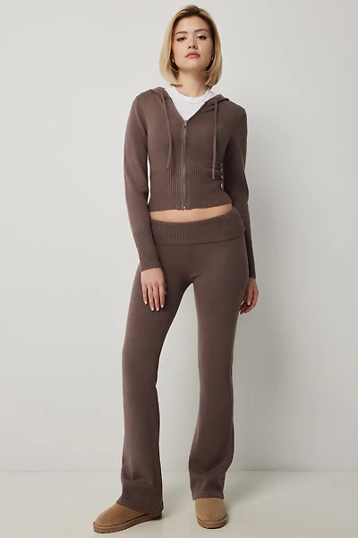 Ardene Foldover Flare Leg Pants in Brown | Size | Polyester/Nylon/Viscose
