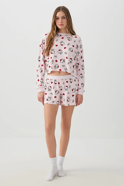 Ardene Hello Kitty Crop Top PJ Set in Light Pink | Size | Polyester
