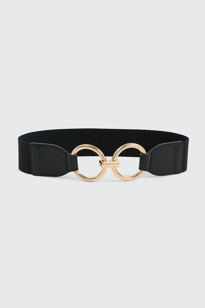 Ardene Circle Buckle Stretch Belt in Black | Size Small | Polyester