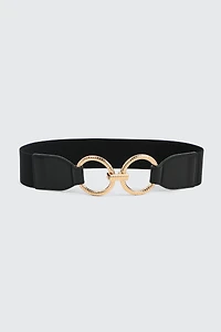 Ardene Circle Buckle Stretch Belt in Black | Size Small | Polyester