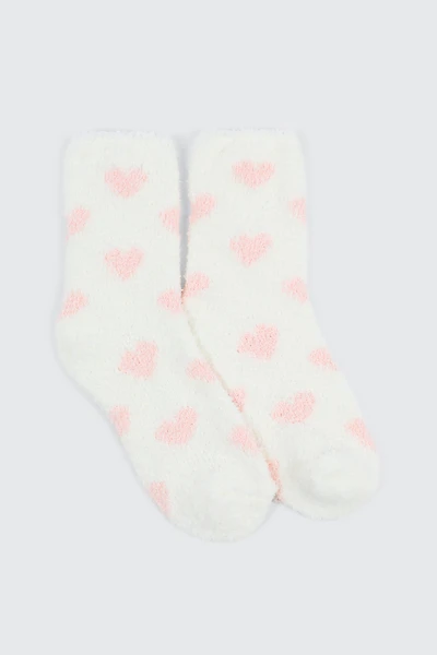 Ardene Heart Cozy Socks in White | Polyester/Spandex