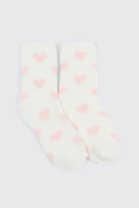 Ardene Heart Cozy Socks in White | Polyester/Spandex
