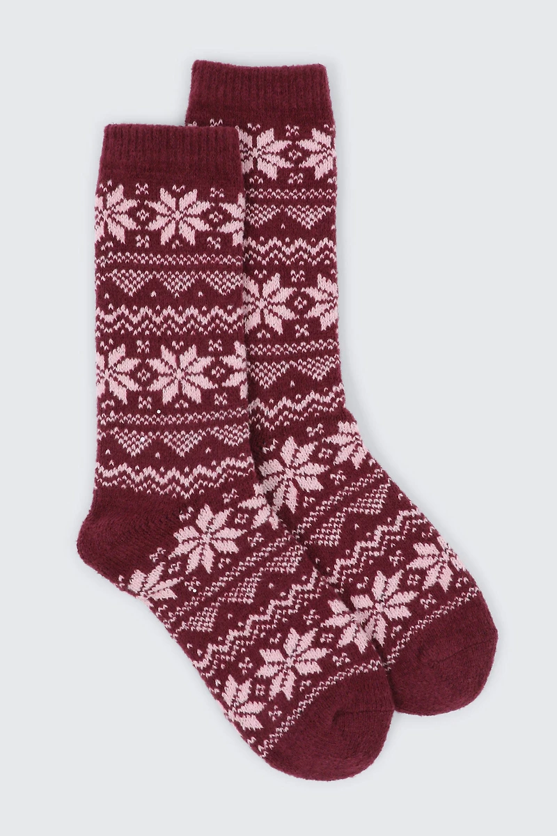 Ardene Fair Isle Boot Socks in Burgundy | Polyester/Spandex