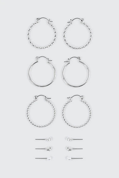 6 paires d'anneaux torsadés et clous d'oreilles