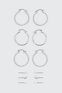 6 paires d'anneaux torsadés et clous d'oreilles