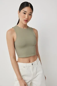 Ardene Contour Ultra Crop Crew Neck Tank in Khaki | Size Large | Elastane/Polyamide