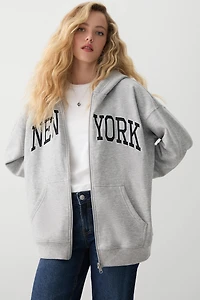 Ardene Oversized Zip Up Graphic Hoodie in Grey | Size | Polyester/Cotton | Eco-Conscious