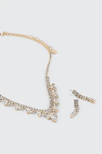 Ensemble collier V et boucles d'oreilles à strass