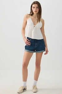 Short mom en denim à taille haute