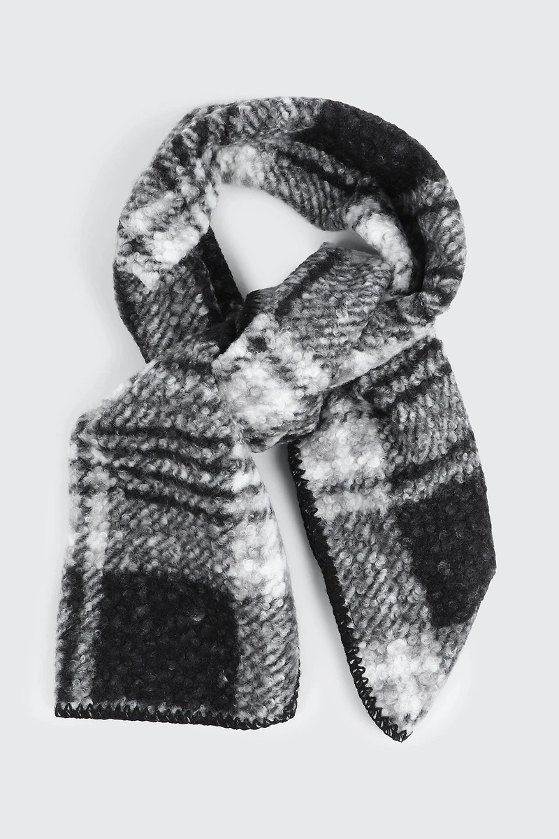 Ardene Blanket Stitch Plaid Scarf in Black | Polyester