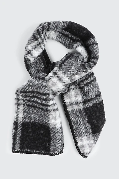 Ardene Blanket Stitch Plaid Scarf in Black | Polyester