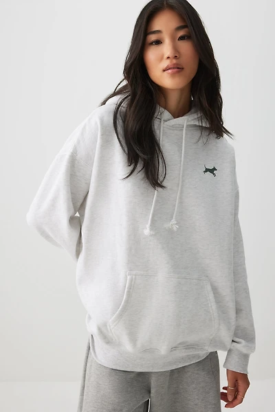 Ardene Printed Oversized Hoodie in Light Grey | Size | Polyester/Cotton | Fleece-Lined | Eco-Conscious