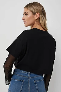 T-shirt carré à manches filet crâne ailé