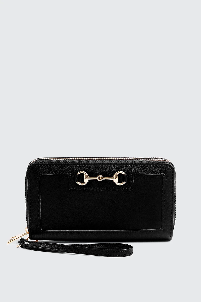 Ardene Rectangular Wallet with Horsbit Detail in Black | Faux Leather/Polyester