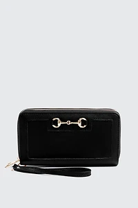 Ardene Rectangular Wallet with Horsbit Detail in Black | Faux Leather/Polyester