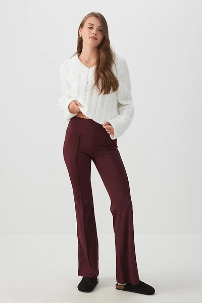 Ardene Pintuck Flare Leggings in Burgundy | Size | Polyester/Elastane