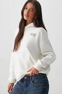 Ardene Printed Oversized Hoodie in Off-White | Size | Polyester/Cotton | Fleece-Lined