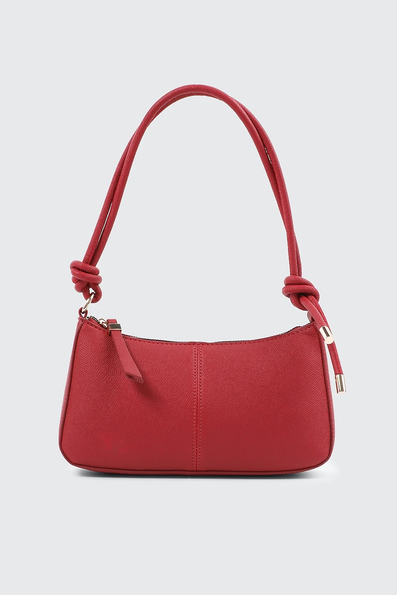 Ardene Knotted Handle Shoulder Bag with Crossbody Strap in Red | 100% Recycled Polyester/Faux Leather | Eco-Conscious