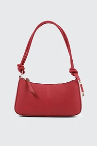 Ardene Knotted Handle Shoulder Bag with Crossbody Strap in Red | 100% Recycled Polyester/Faux Leather | Eco-Conscious