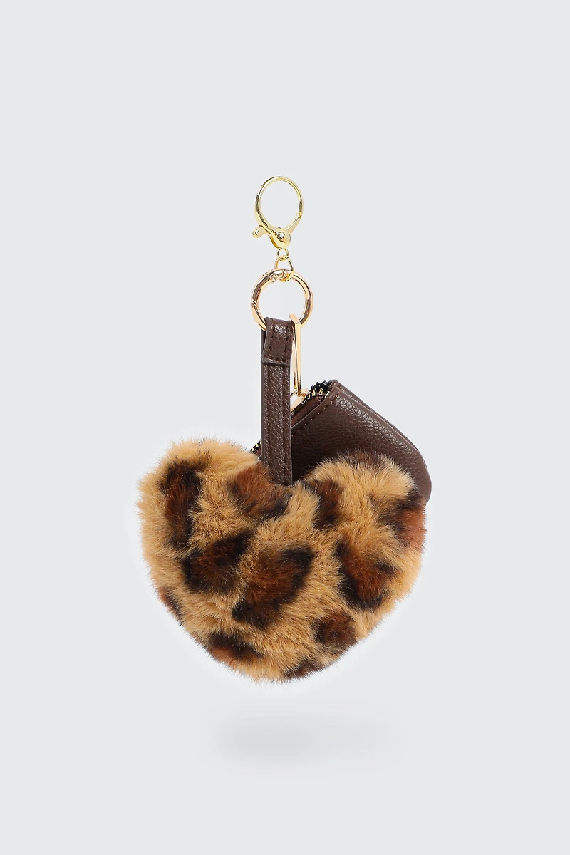 Ardene Leopard Heart Charm with Coin Purse in Brown | Faux Leather