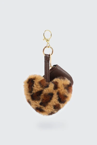 Ardene Leopard Heart Charm with Coin Purse in Brown | Faux Leather