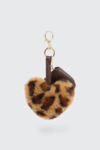 Ardene Leopard Heart Charm with Coin Purse in Brown | Faux Leather