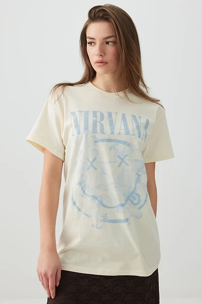Ardene Oversized Nirvana T-Shirt in Off-White | Size | 100% Cotton