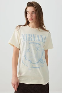 Ardene Oversized Nirvana T-Shirt in Off-White | Size | 100% Cotton
