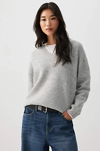 Ardene Rib V-Neck Sweater in Grey | Size | Polyester/Polyamide