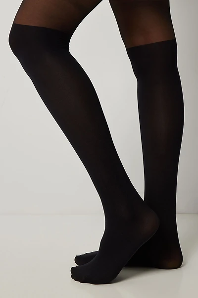 Ardene Layered Effect Tights in Black | Size Small | Polyester/Spandex