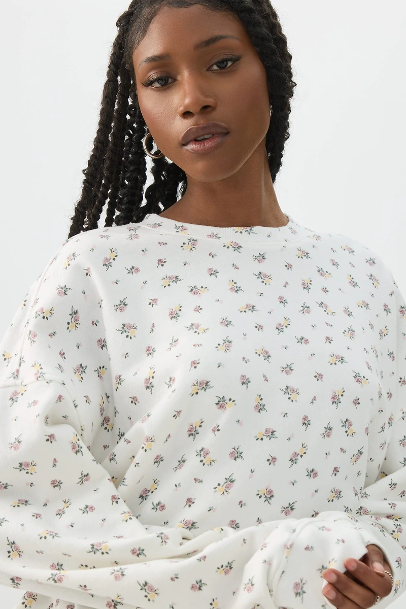 Chandail à col rond en jersey bouclette imprim