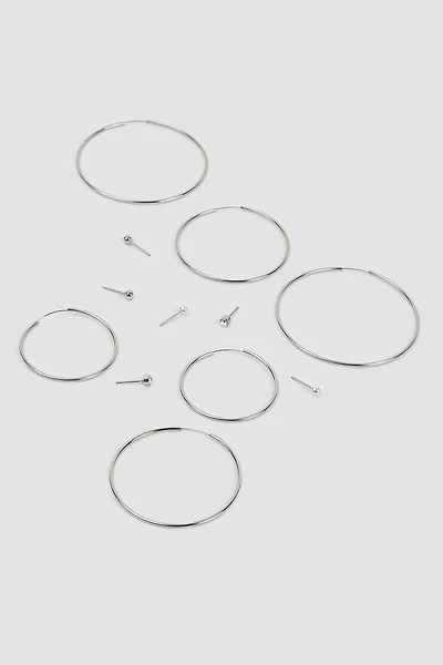 Ardene 6-Pack Stud & Hoop Earrings in Silver | Stainless Steel | Eco-Conscious
