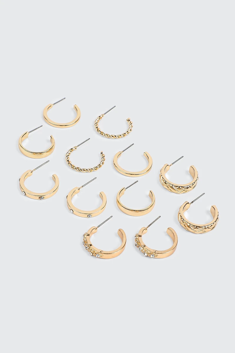 Ardene 6-Pack of Assorted Mini Hoops in Gold | Stainless Steel