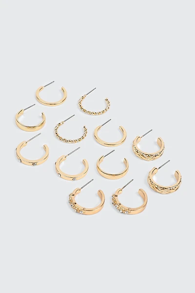 Ardene 6-Pack of Assorted Mini Hoops in Gold | Stainless Steel