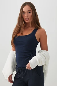 Ardene Scoop Neck Ruched Tank Top in Dark Blue | Size | Cotton/Elastane/Viscose