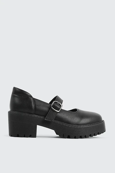 Ardene Lug Sole Mary Janes in Black | Size | Faux Leather