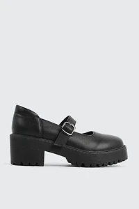 Ardene Lug Sole Mary Janes in Black | Size | Faux Leather