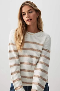 Ardene Striped Crew Neck Sweater in Off-White | Size | Polyester