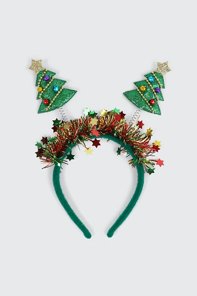 Ardene Xmas Tree Headband in Medium Green
