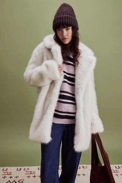 Ardene Faux Fur Coat in Off-White | Size Small | Polyester