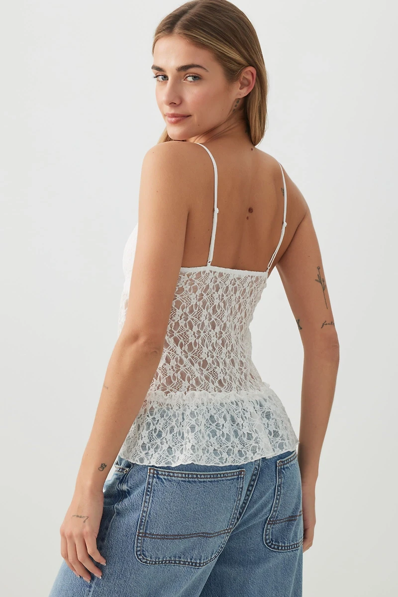 Camisole à volants en dentelle texturée
