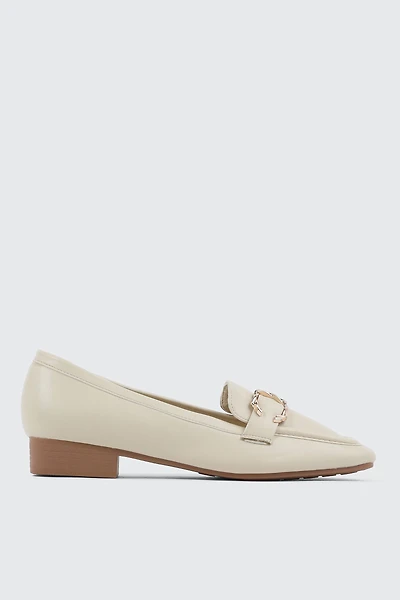 Ardene Faux Leather Square Toe Loafers in Off-White | Size