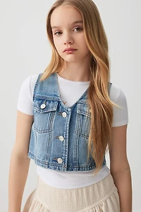 Ardene Kids Denim Vest in Medium Blue | Size | Polyester/Rayon/Cotton