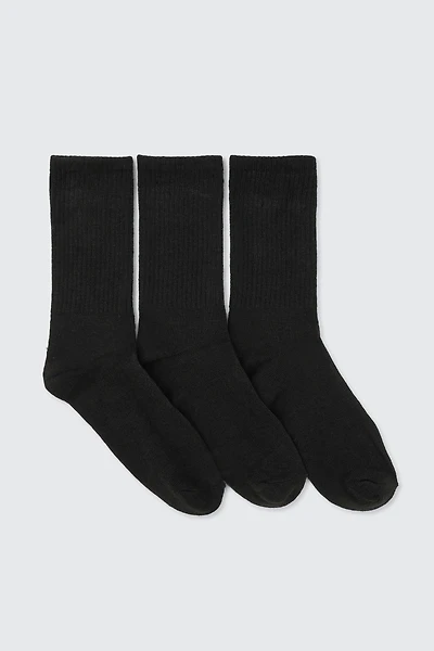 Ardene 3-Pack Ribbed Crew Socks in Black | Polyester/Spandex
